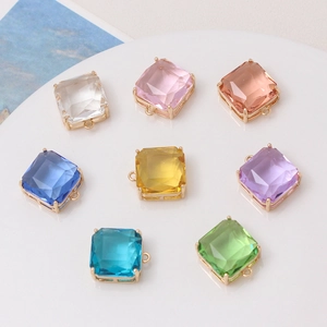 Colorful 3D square crystal charms with gold base for DIY bracelets and necklaces