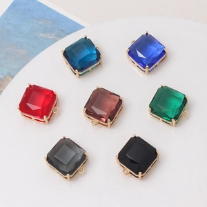 Colorful square gemstone charms in 7 colors with gold claw settings for DIY jewelry
