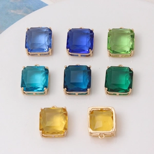 Colorful square glass pendants with gold claw settings for DIY jewelry making sets