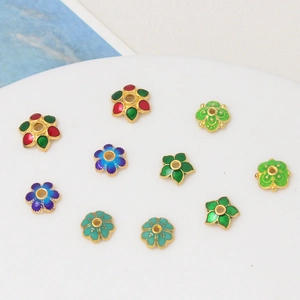 Vintage Alloy Enamel Flower Bead Caps Gold Plated Spacer Beads For DIY Jewelry Making Findings Bracelet Necklace Accessory
