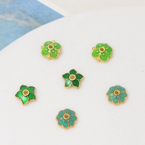 DIY jewelry 8mm cloisonne flower beads with green enamel finish for bracelets