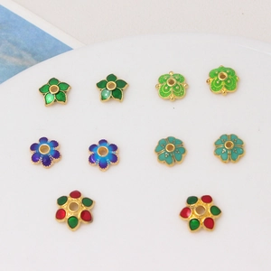 Detailed 8mm colorful cloisonne enamel flower bead caps for DIY jewelry making