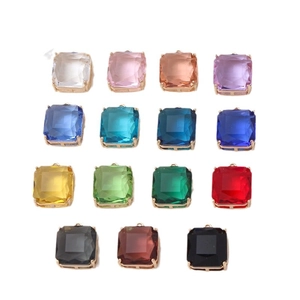 Set of 15 colorful square faceted glass charms with gold claws for DIY jewelry making