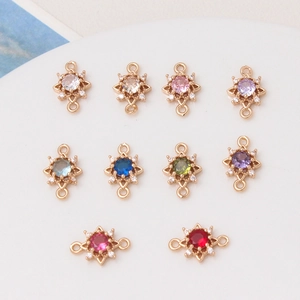 Copper Micro Pave Zirconia Sun Star Double Loop Connector Charms For DIY Bracelet Necklace Jewelry Making Findings