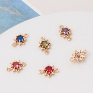Golden sun star charms with colorful zircon inlays for DIY jewelry making and craft projects
