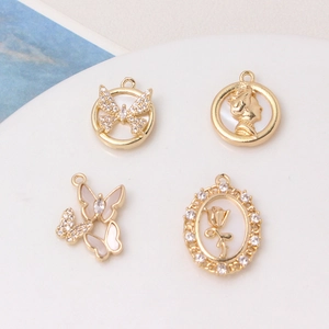 Gold Plated Copper Butterfly Lady Head Rose Oval Pendants With Rhinestones And Artificial Pearls For DIY Jewelry Making