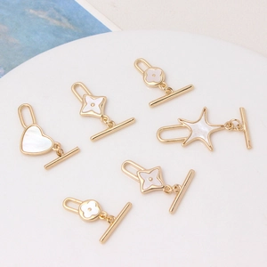 Lot de fermoirs OT dorés avec nacre en forme de cœur et trèfle pour bijoux DIY