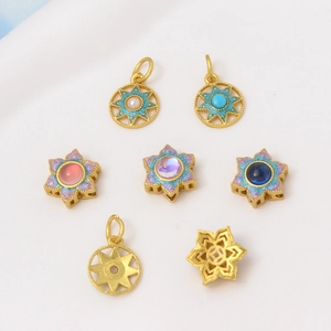 Ciondoli smaltati a sole e stella esagonale dorata per collane e bracciali fai-da-te