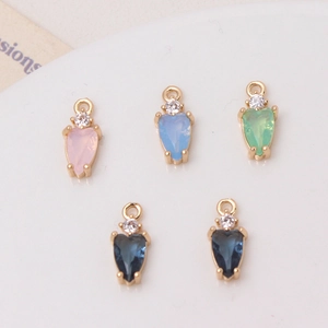 Colorful zircon heart pendants with gold plating and accent stone for DIY jewelry