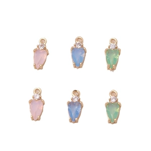 Set of zircon heart and teardrop pendants in pink, blue, and green for DIY jewelry making