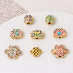 Antique Gold Alloy Lotus Chinese Knot Flower Spacer Beads DIY Jewelry Making Accessories For Bracelet Necklace Vintage Enamel Charms