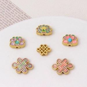 Golden lotus and Chinese knot alloy beads set for DIY jewelry making and crafting