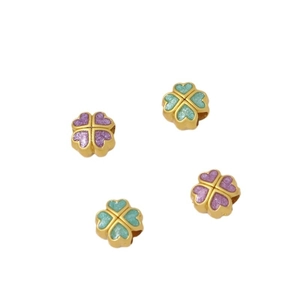 Four-leaf clover charms in gold finish with purple and green glitter for DIY jewelry