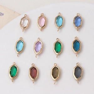 Koper Ingelegd Glas Kristal Zeshoek Ruit DIY Sieraden Connectors Geometrische Dubbele Loop Hangers Voor Armband Oorbel Sieraden