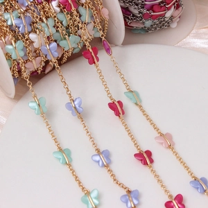 Copper Gold Silver Plated Colorful Acrylic Butterfly Chain For DIY Jewelry Making Necklaces Bracelets Accessory Women