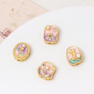 Cuentas de flores de esmalte estilo Monet con perlas para collares y joyería DIY