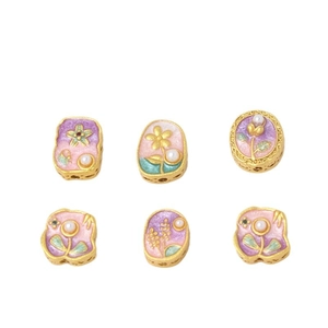 Cuentas florales de esmalte estilo Jardín de Monet para creación de joyas DIY