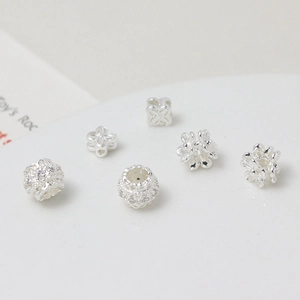 Set of 6 silver plated flower and zircon spacer beads for DIY jewelry making