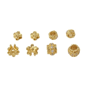 Gold plated bead set with white cubic zirconia and floral designs for DIY jewelry making