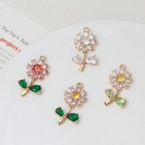 Daisy flower pendants set with colorful zircon stones in gold plated finish for DIY jewelry