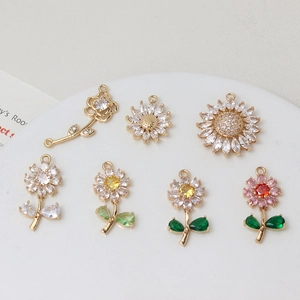 Gold daisy flower pendants with colorful cubic zirconia for DIY jewelry making