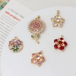 Exquisite gold-plated daisy flower charms with colorful zircon crystals for jewelry making