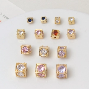 Copper Cube Spacer Beads 18K Gold Silver Plated Micro Inlaid Zirconia Square Beads For DIY Bracelet Necklace Making