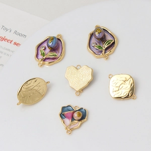 Floral enamel pendants with freshwater pearls for DIY jewelry making in gold finish