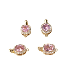 Gold-plated geometric clasp with pink zircon and micro-pave stones for DIY jewelry
