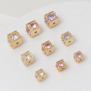 18k gold plated cube spacer beads with micro-set cubic zirconia for jewelry making