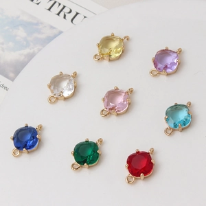 Connecteurs en verre facetté coloré avec doubles boucles dorées pour bijoux DIY créatifs