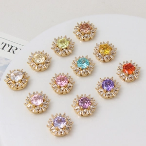 Gold-plated sunflower beads with multi-colored rose-cut zircons for DIY bracelet jewelry