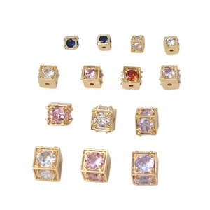 18k gold plated square cubic zirconia spacer beads for DIY bracelet and necklace making