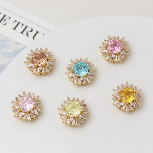 Gold plated sunflower spacers with multi-color rose-cut zircon for jewelry making