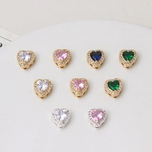 Heart Spacer Beads Copper Rhinestone Inlaid Charms For DIY Necklace Bracelet Making Sweet Romantic Style Jewelry Findings
