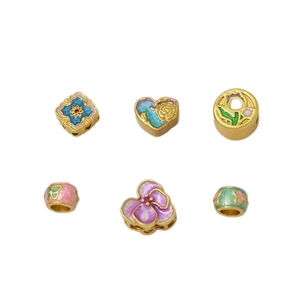 Golden enamel flower and butterfly beads set for DIY jewelry and charm bracelets