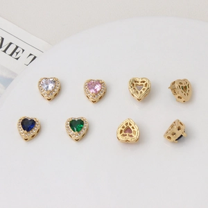 Copper micro-pave heart charm with colorful zircon stones for DIY jewelry making