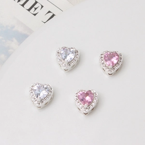 Sweet heart-shaped copper beads with micro-set zircon for DIY jewelry making