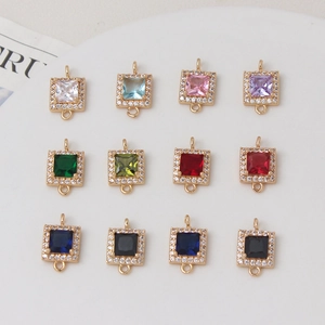 Kupfer Quadrat Strass Verbinder Charm Für DIY Schmuck Vergoldet Micro Pave Doppel Loop Armband Halskette Zubehör