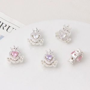 Gold-plated pumpkin carriage charms with heart-shaped zircon stones for jewelry making