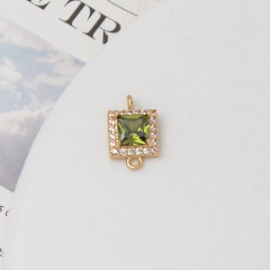 Quadratischer smaragdgrüner Zirkonia-Anhängerverbinder mit Doppelschlaufen für DIY-Schmuck