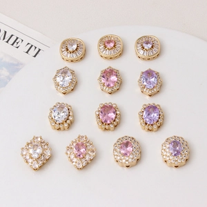 Copper Micro Pave Zirconia Geometric Spacer Beads Gold Plated Rhombus Square Multi Hole Connectors For DIY Jewelry Making