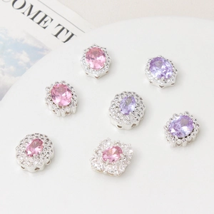 Set di perline in rame argentato con zirconi rosa e viola per creazione di gioielli fai da te