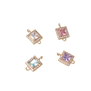 Quadratische Kupferanhänger mit Zirkoniasteinen und Doppelösen für DIY-Schmucksets