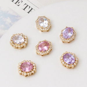 Golden hexagon cubic zirconia charms for multi-row pearl bracelet jewelry making