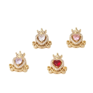 Gold-plated pumpkin carriage charms with heart-shaped cubic zirconia in four colors