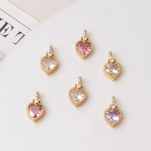 Colorful zircon heart pendants in gold setting for DIY jewelry bracelets and necklaces