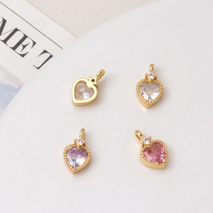 Set of four gold heart pendants with micro-set colorful zircon for DIY jewelry making