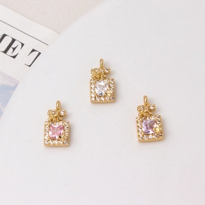 Three colorful zircon heart bow perfume bottle pendants in gold plating for DIY jewelry