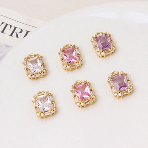 Rectangle gold-plated pendants with cubic zirconia for necklaces and jewelry making